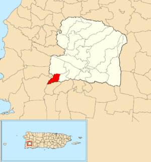 Location of Tuna within the municipality of San Germán shown in red