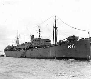 USS Rigel (AR-11) at anchor in Manila Bay, Philippines, in 1945