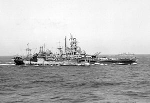 USS Wrangell (AE-12) replenishing USS Massachusetts (BB-59) in 1945