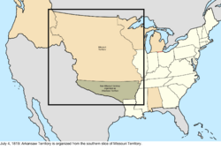 Map of the change to the United States in central North America on July 4, 1819