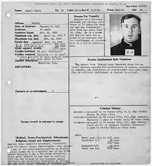 Warden's notebook page, with "mug shot," of Angelo Paris, 20-AZ. - NARA - 296706