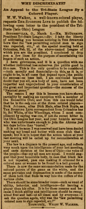 Weldy Walker's 1888 letter