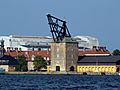 1742 build crane, used for mounting masts to large sailing vessels. Copenhagen, Denmark, Mastekranen, Holmen. Copenhagen, Denmark