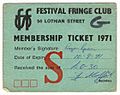 1971 Festival Fringe Club Membership Card