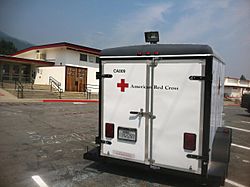 American Red Cross trailer in front of Etna High School