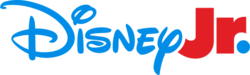 A blue Disney logo and the word "Jr." in red with the period in blue