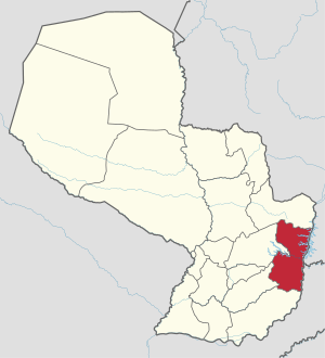 Location of Alto Paraná, in red, in Paraguay