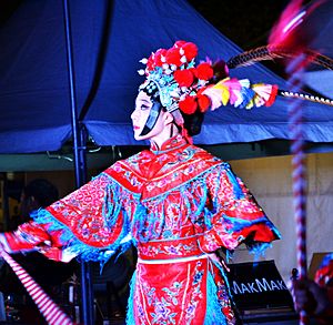 Artist performing cultural dance at Chinese new year festival at Tumbalong park, Darling Harbour, Sydney 2019