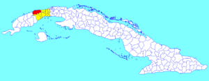 Bahía Honda municipality (red) within  Artemisa Province (yellow) and Cuba