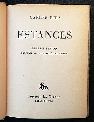 Carles Riba Estances first complete edition 1930 Catalan poetry