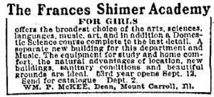 Frances Shimer Academy ad 1906