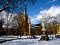 God Quad in the Winter with a view of the Basilica of the Sacred Heart
