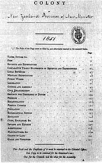 Government Blue Book New Zealand Table of Contents 1851