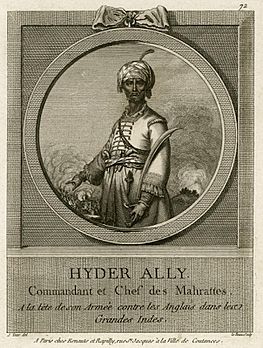 Haidar Ali commandant en chef des Mahrattes gravure 1762