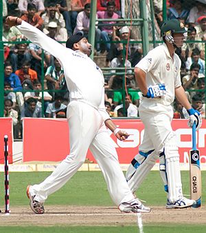 Harbhajan Singh bowling against Australia, October 2010