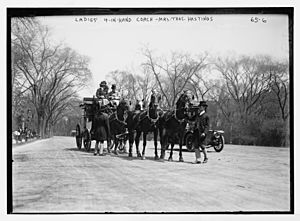 Ladies 4-in-hand (4 horses) coach driven by Mrs. Thos. Hastings, New York LCCN2014680328