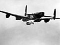 Lancaster 617 Sqn RAF dropping Grand Slam bomb on Arnsberg viaduct 1945