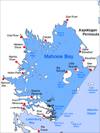 Map highlighting Mahone Bay, Nova Scotia