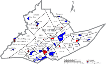 Map of Centre County Pennsylvania With Municipal and Township Labels