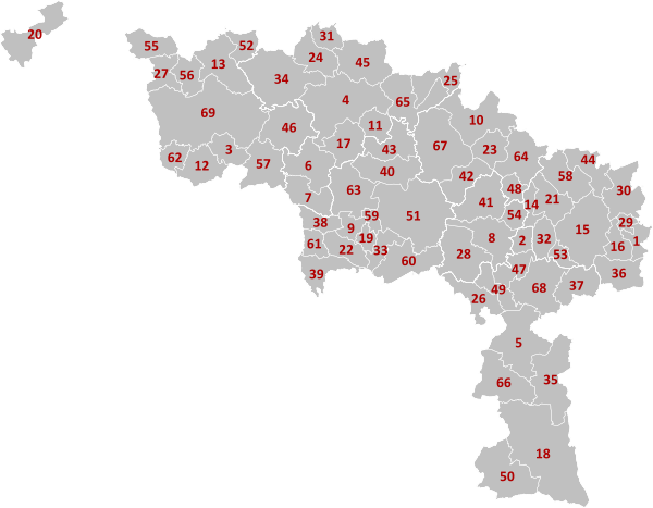 Municipalities Hainaut Belgium Map - Number.svg