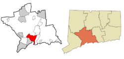 New Haven's location within New Haven County and Connecticut