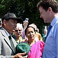 Nick Clegg being presented a Gurkha Hat, by a Gurkha veteran