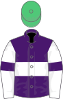 Purple, White hoop, White sleeves, Purple armlets, Emerald Green cap