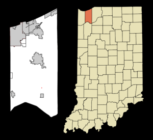 Map of Porter County, Indiana with an inset showing the location of the community of Tassinong