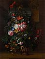Roses, Convolvulus, Poppies, and Other Flowers in an Urn on a Stone Ledge - Rachel Ruysch - Google Cultural Institute