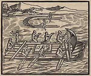 Sixteenth-century log rafts off Puerto Viejo, Ecuador (1857 reprint of the 1565 original)