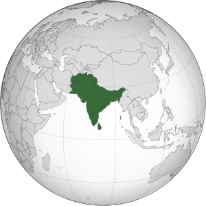 South Asia (orthographic projection) without national boundaries