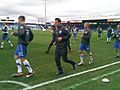 Stockport County Players warm up vs. Cambridge United.