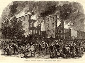 The riots in New York, destruction of the colored orphan asylum