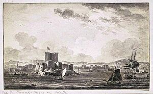 Vue de Carrickfergus en Irlande fin XVIIIeme siecle