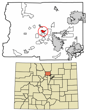 Location of the Glendale CDP in Boulder County, Colorado.