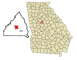 Location in Butts County and the state of Georgia