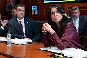 CIA Director John Ratcliffe and Director of National Intelligence Tulsi Gabbard meet in the Situation Room of the White House (54609012703)