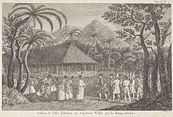 Captain Samuel Wallis of HMS Dolphin being received by the Queen of Otaheite, July 1767