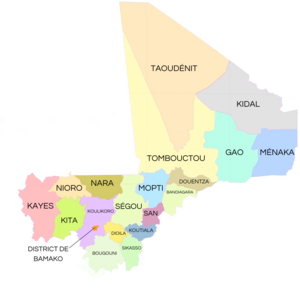 Cartes des régions du Mali,depuis 2023