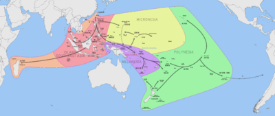 Chronological dispersal of Austronesian people across the Pacific (per Benton et al, 2012, adapted from Bellwood, 2011)