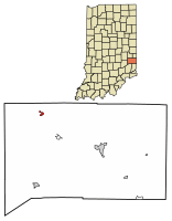 Location of Laurel in Franklin County, Indiana.