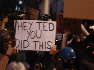George Floyd police brutality protests - Portland Oregon - July 22 - tedder - Ted Wheeler sign - HEY TED YOU DID THIS
