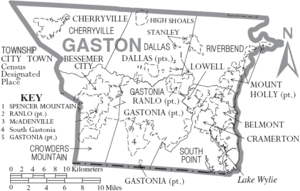 Map of Gaston County North Carolina With Municipal and Township Labels