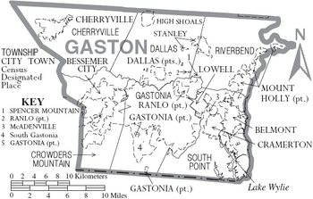 Map of Gaston County North Carolina With Municipal and Township Labels