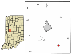 Location of Ladoga in Montgomery County, Indiana.