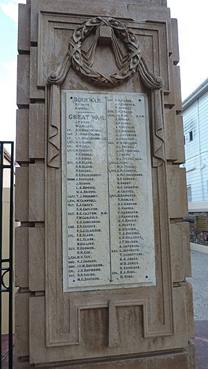 Names of the fallen in the Boer War and World War I (left-hand side), Gympie and Widgee War Memorial Gates, 2015