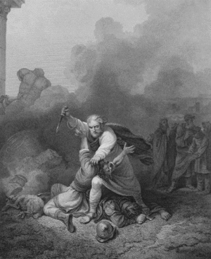 Plate 14 of 22 for the Macklin Bible after Loutherbourg. Bowyer Bible. Mattathias Punishes Idolatry 2