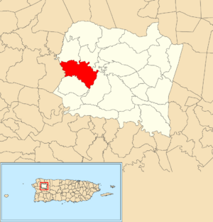 Location of Pozas within the municipality of San Sebastián shown in red