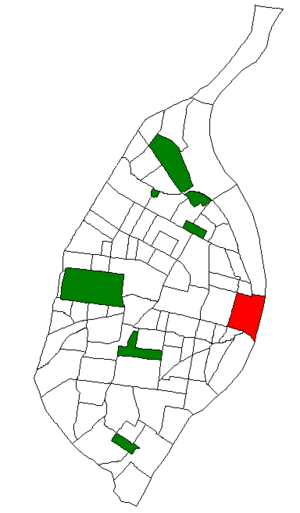 Location (red) of Downtown within St. Louis