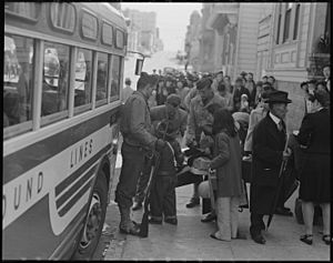 San Francisco, California. The Japanese quarter of San Francisco on the first day of evacuation fro . . . - NARA - 537741
